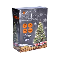 Solight LED vonkajšia vianočná reťaz, 400 LED, 20m, prívod 5m, 8 funkcií, IP44, studená biela