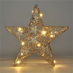 Solight vianočná hviezda glitter, zlatá, kovová, 14x LED, 2x AA