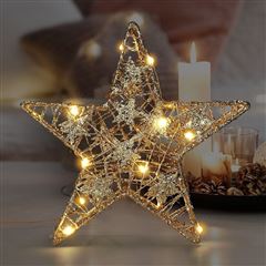 Solight vianočná hviezda glitter, zlatá, kovová, 14x LED, 2x AA