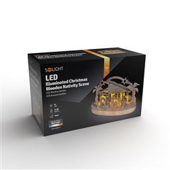 Solight vianočný drevený betlehem podsvietený, 5x LED, prírodné drevo, 25cm, 2x AA