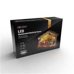 Solight LED drevený betlehem podsvietený, 26x17cm, 6x LED, 2x AA