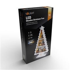 Solight LED drevený vianočný stromek s dekoráciami, 13x LED, biela, 53cm, 2x AA