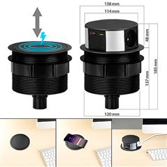 Solight 3z + USB A+C 20W PD, Wireless 10W, výsuvný blok zásuviek, 2m,  čierny